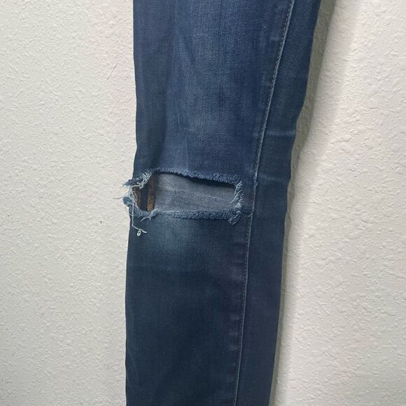 Madewell‎ Women’s Dark Wash 9” High Rise Skinny Distressed Jeans Size 24 - Picture 4 of 9